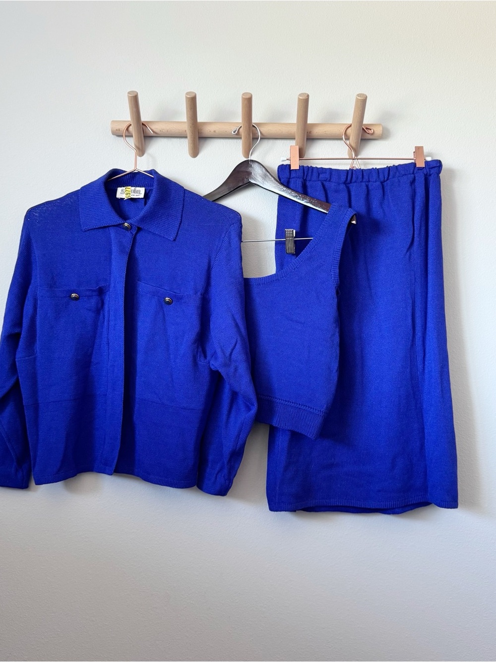 St. John Vibrant Royal Blue Three-Piece Knit Set - Jacket, Top & Skirt